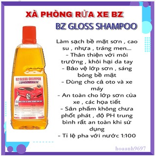 Dung dịch rửa xe Bz Gloss Shampoo 1L [xà phòng tương tự như Sonax, nước xà bông rữa xe cao cấp Việt Nam ]