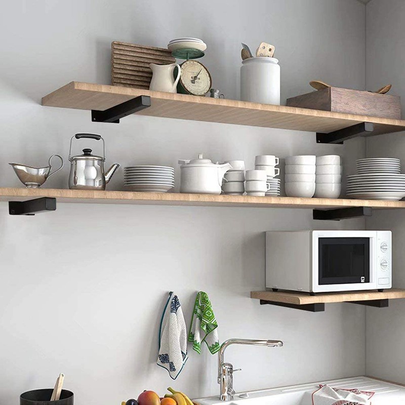 Shelf Brackets 8 Inch Black, Steel Floating Wall Shelf Bracket 4 Pack