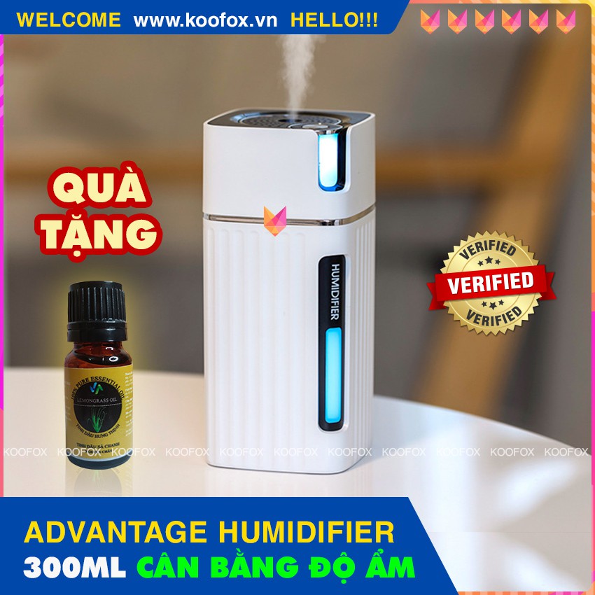 Máy Phun Sương Tạo Độ Ẩm Không Khí Adventage Humidifier 300ml - Khử Bụi, Tạo Ẩm, Đèn Led, Siêu Êm - KOOFOX