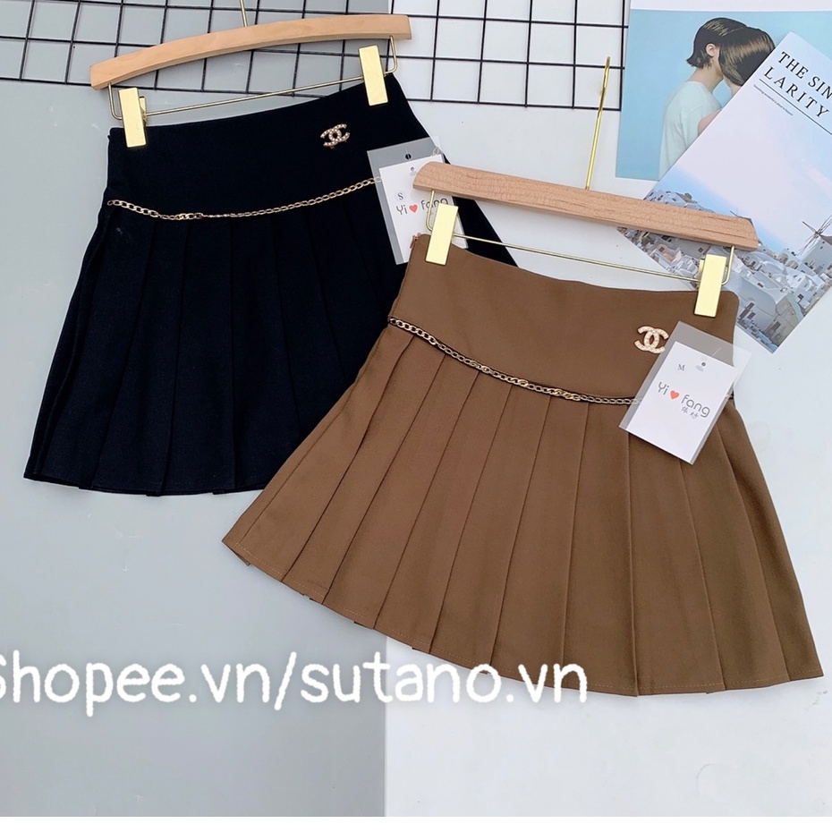 SET Áo sơ mi ren bèo và Chân váy xếp ly tennis nữ lưng cao kèm đai xích sang chảnh CV578 SUTANO [ SHOP BÁN RỜI ]