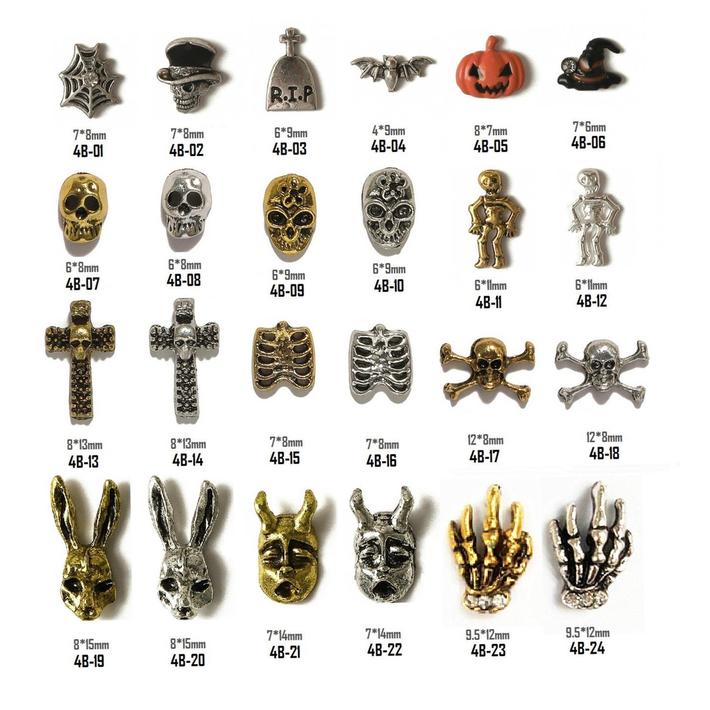 Charm Phụ Kiện Lễ hội HALLOWEEN Kinh Dị Trang Trí Móng Tay | Đầu Lâu Xương Chéo Dơi Satan