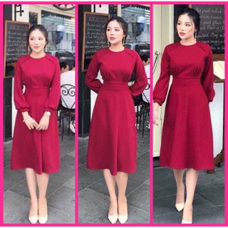 Váy đầm đỏ bọc khuy quyến rũ