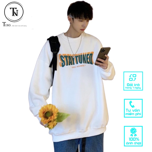 Áo sweater nam TINOWEAR, áo nỉ nam form rộng in hình họa tiết chữ ngang ngực form rộng unisex | BigBuy360 - bigbuy360.vn