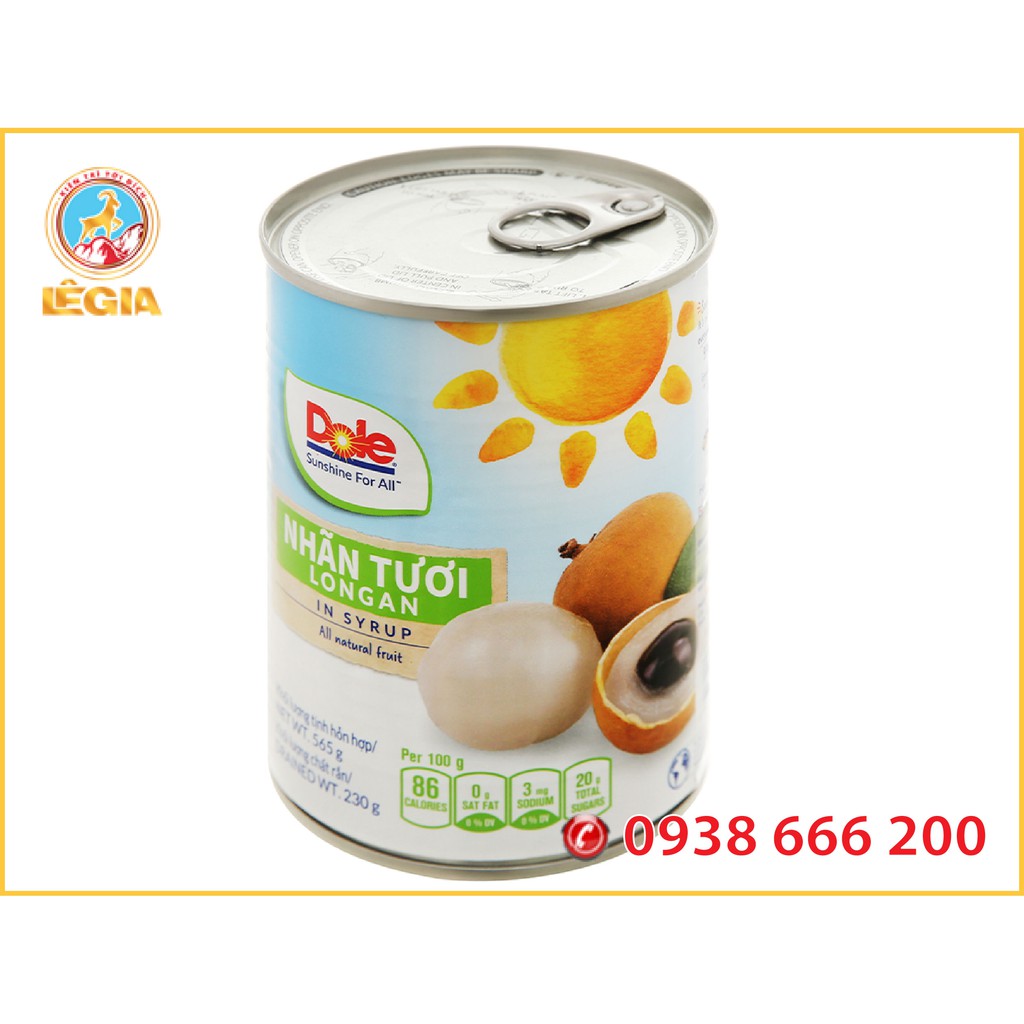 Nhãn Ngâm DOLE Đóng Lon 565G