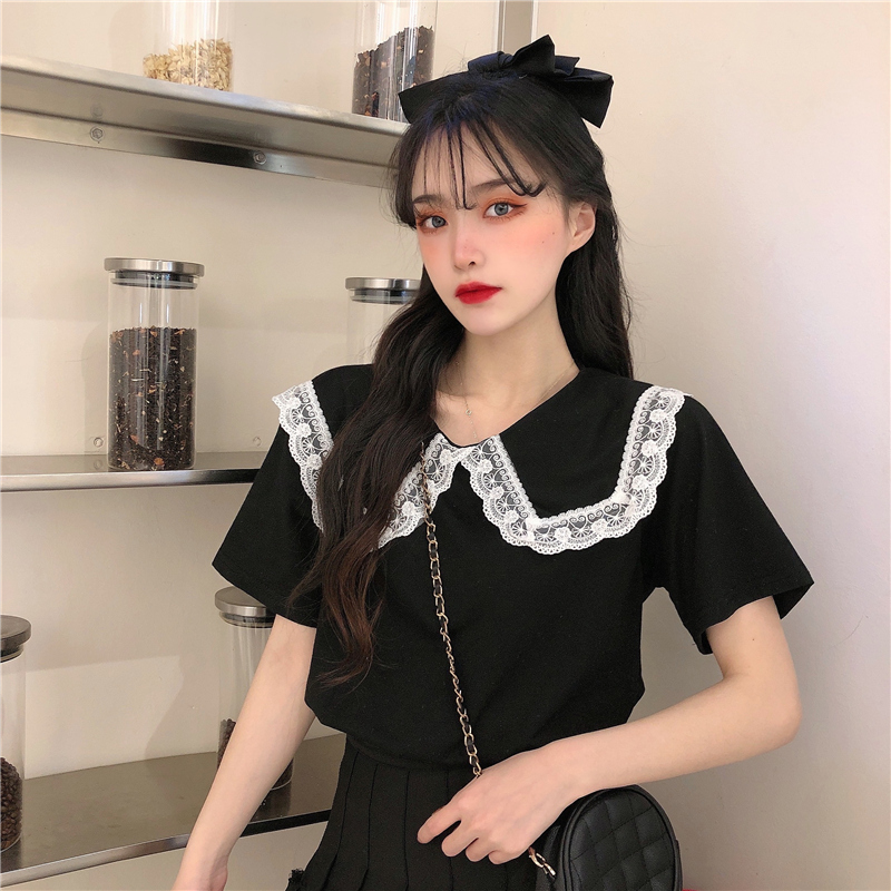 Áo Nữ Tay Ngắn Phối Ren Thời Trang Thanh Lịch