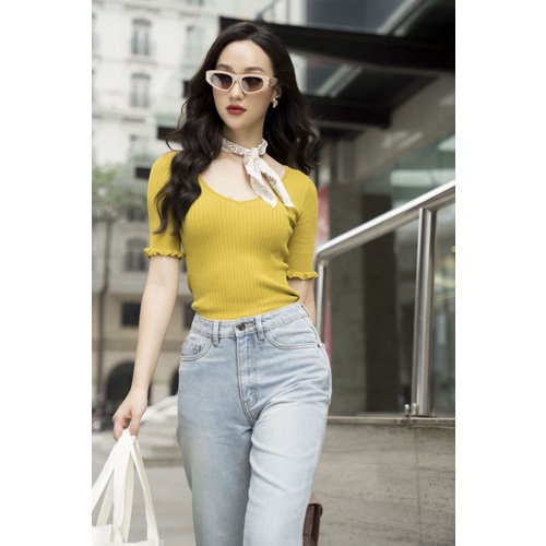 Quần jean xanh nữ gấu gập SIXDO