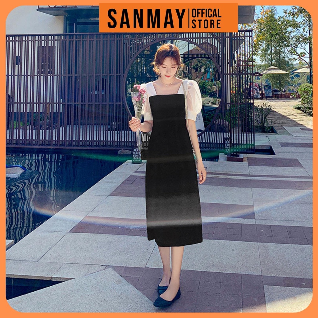 Váy Dự Tiệc Cưới SANMAY Đầm Cổ Vuông Tay Phồng Sang Trọng Thiết Kế Dáng Ôm Đi Chơi Công Sở Đen VD038 | BigBuy360 - bigbuy360.vn