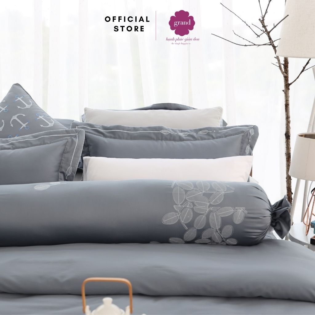 Vỏ gối ôm 100% cotton lụa sateen, tơ thiên nhiên by GRAND, kích thước 33x100, hoa văn trơn không thêu, đơn giản.