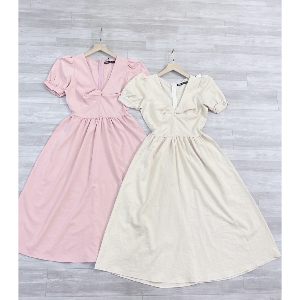 Váy xoắn ngực tôn V1 đầm nơ tay maxi thiết kế tỉ mỉ-Minxy shop