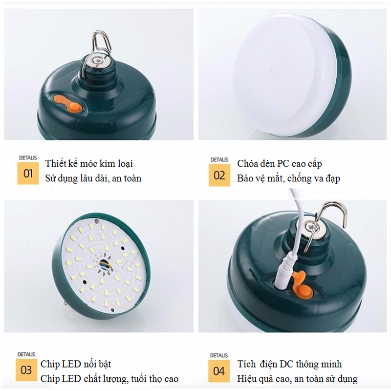 Bóng đèn LED sạc tích điện,led sạc pin ánh sáng trắng,có đế hít nam châm,móc treo kèm theo công suất 18-24-36W HL145