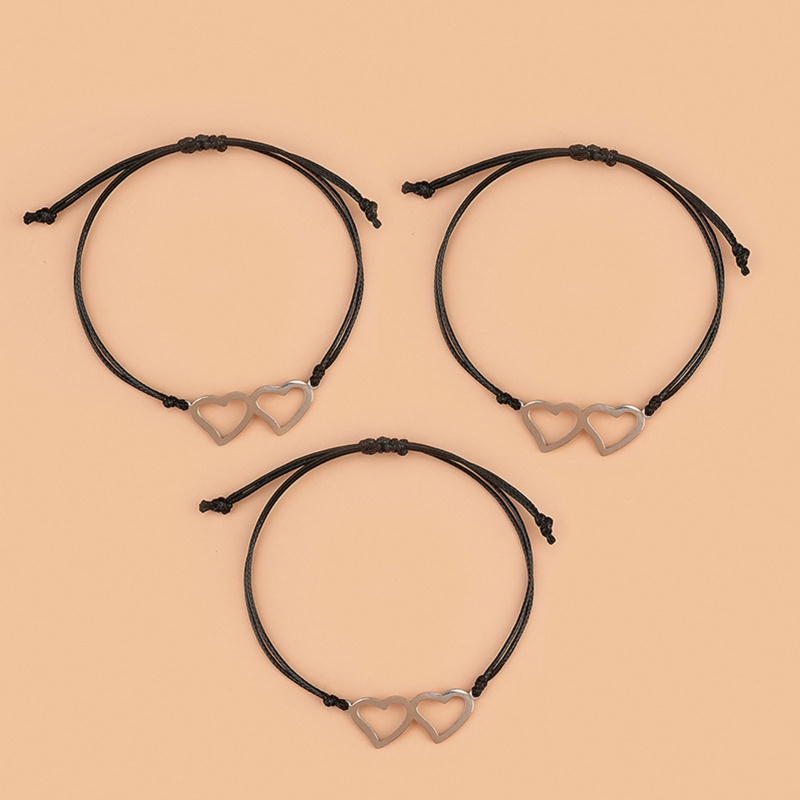 Set 2 / 3 Vòng Tay Bện Dây Mặt Hình Trái Tim Bằng Thép Không Gỉ Có Thể Điều Chỉnh Cho Cặp Đôi