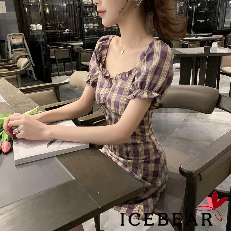 Đầm Nữ Tay Ngắn Kẻ Sọc Caro Thời Trang