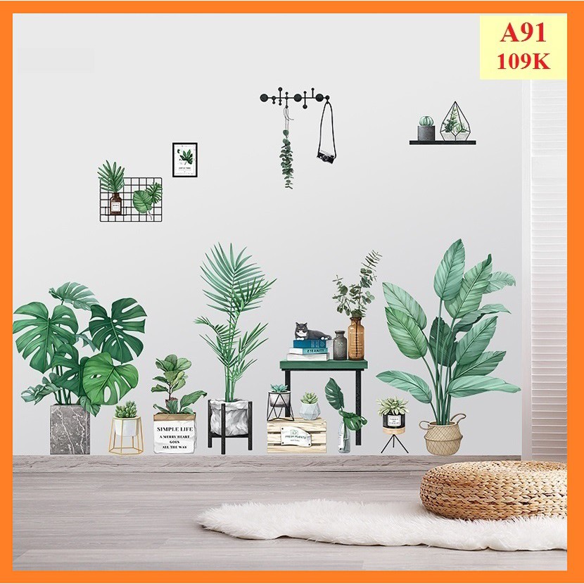 Decal dán tường Chậu cây Hàn Quốc A91 - Decal dán tường Hàn Quốc