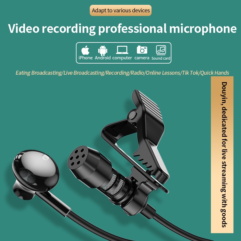 Micro cài áo kèm tai nghe 3.5mm 2 trong 1 1.5M/3M cho điện thoại