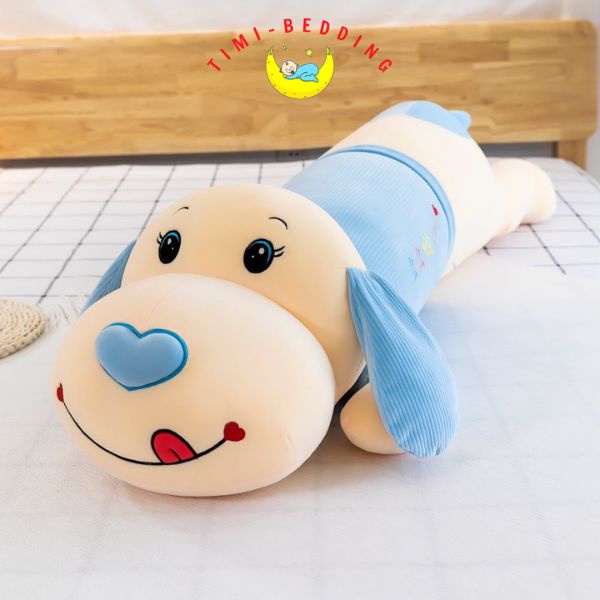 Gấu bông con chó ngủ mũi trái tim tim hồng, xanh tai dài siêu cute, đáng yêu kích thước 90cm, 110cm, 140cm - Timibedding