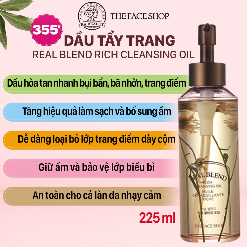 Dầu tẩy trang cung cấp ẩm dưỡng ẩm sạch sâu dịu nhẹ cho da nhạy cảm The Face Shop Real Blend Rich Cleansing Oil 225ml