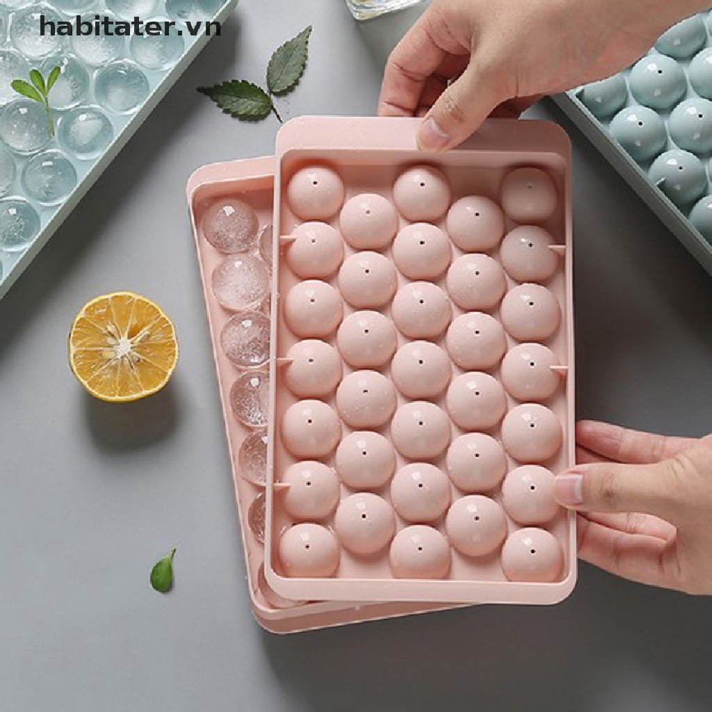 Khay làm đá viên tròn bằng nhựa có nắp đậy