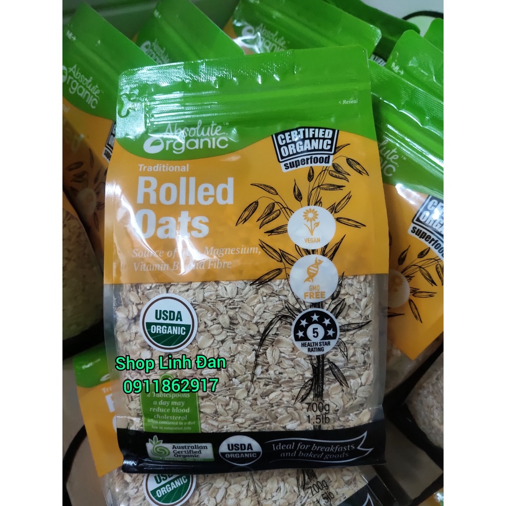 (2023) YẾN MẠCH ÚC ABSOLUTE ORGANIC ROLLED OATS, mới, thơm, ngon