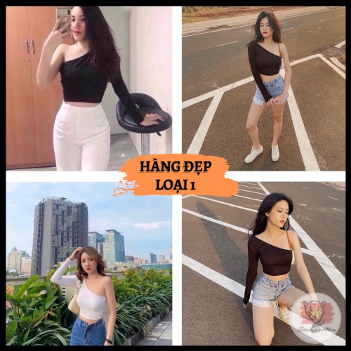 Áo NỮ lệch vai tay dài / áo kiểu croptop | Áo 1 tay | steven.factory