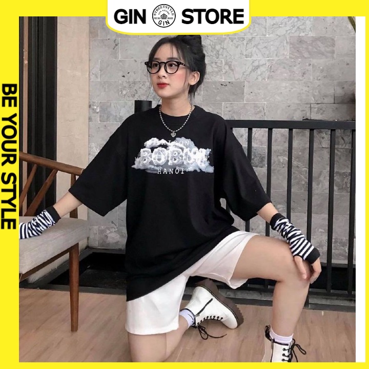 Áo thun tay lỡ BOBUI HANOI form nam nữ cotton unisex phông oversize - GIN STORE