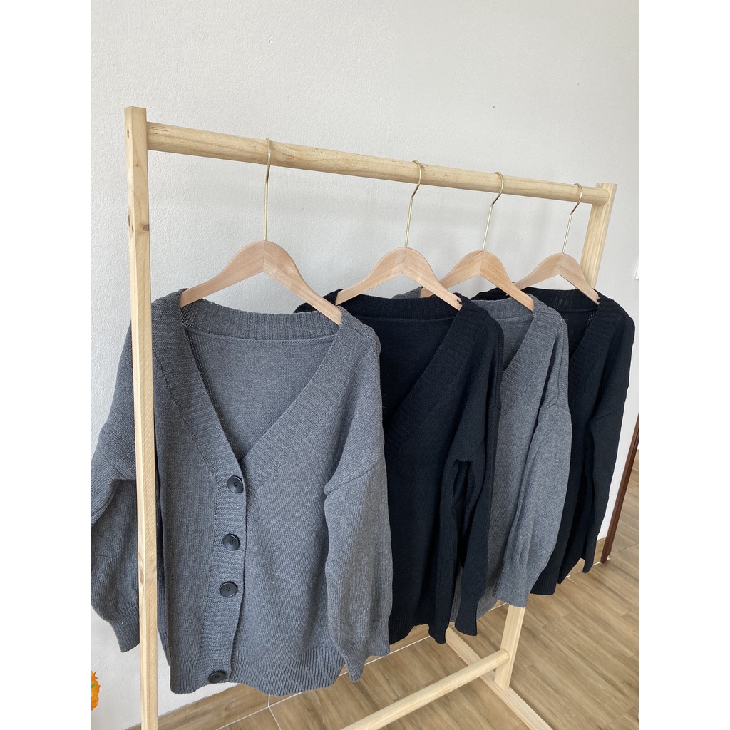 Áo khoác len cardigan màu xám/đen basic freesize dày dặn ấm áp