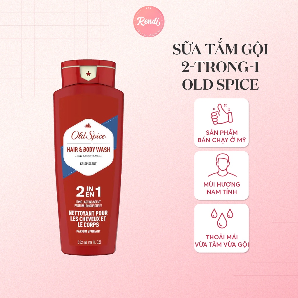 Sữa Tắm Gội Cho Nam Old Spice 2 in 1 532ml - Nhập Khẩu Chính Hãng Mỹ | Rendi Store