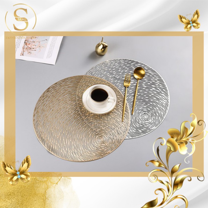 Tấm Lót Bàn Ăn Tròn Cách Nhiệt Sang Trọng Set Lót Bàn Ăn Vàng Gold Bắc Âu Placemat