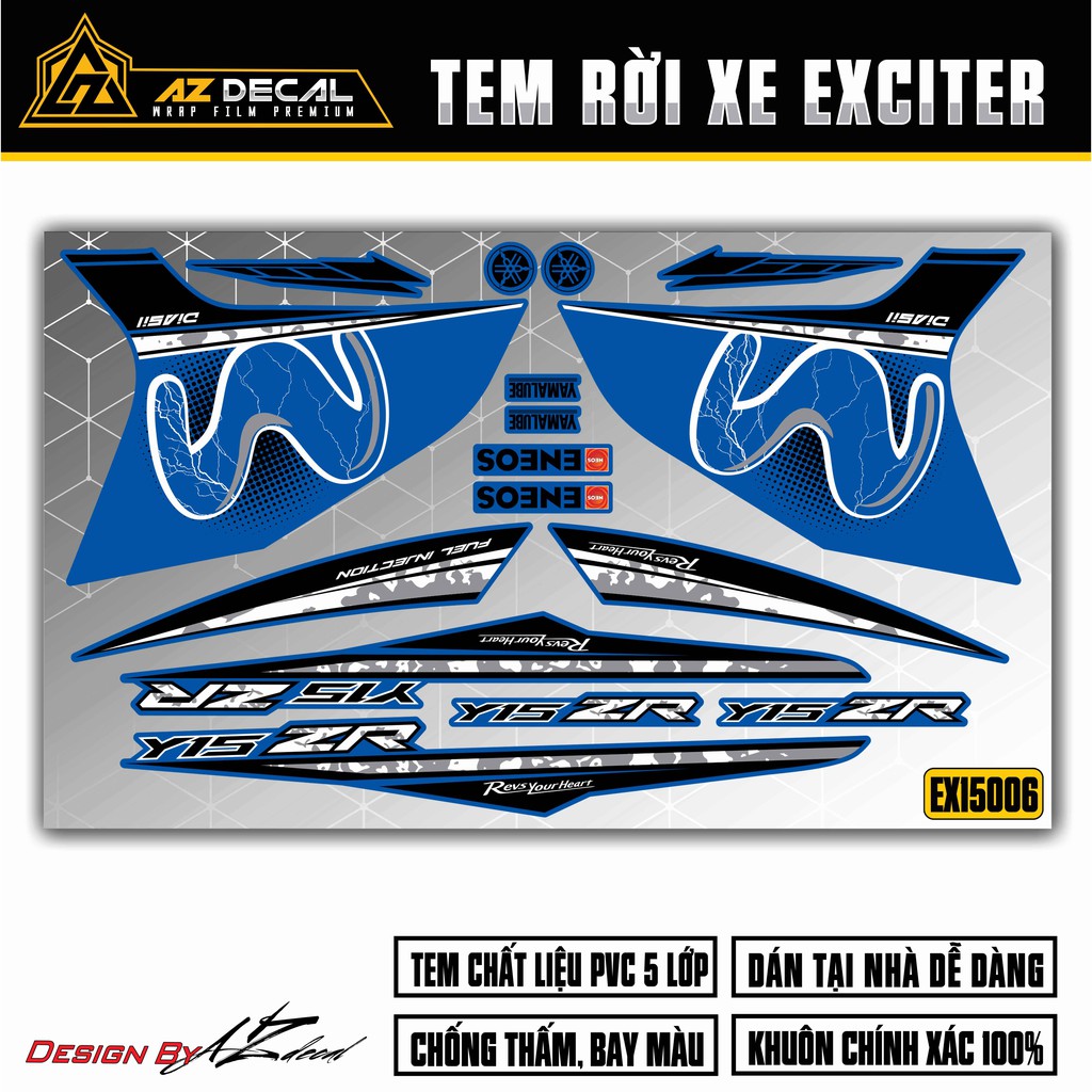 Tem Xe Exciter 150 Mẫu Y15ZR 02 | EX15006 | Chất Liệu Decal PVC Chống Nước, Tem Rời Dễ Dán Tại Nhà
