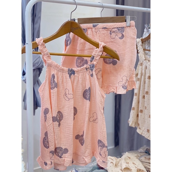 Bộ pijama hai dây chất muslin xô cao cấp form to rộng hàng thiết kế