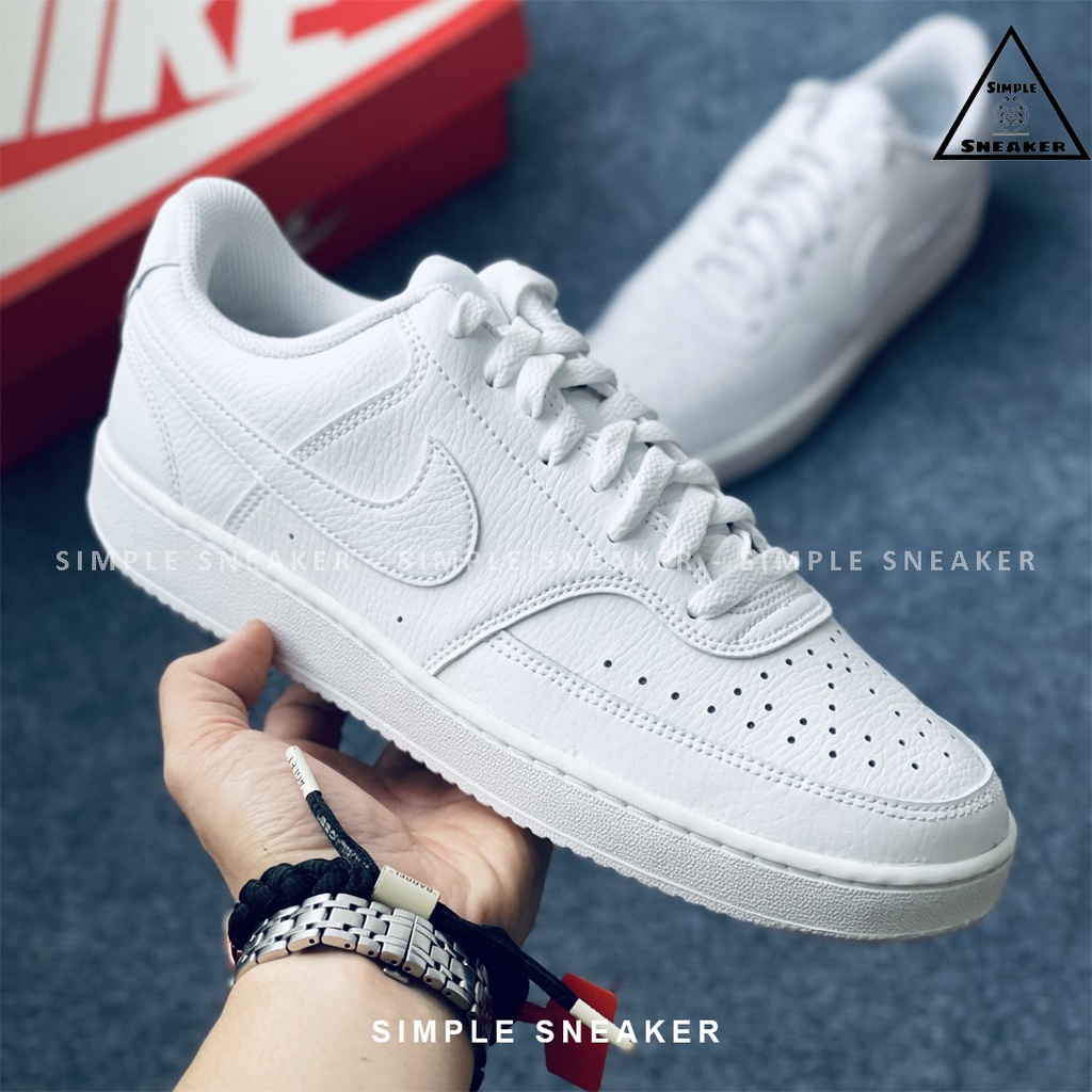 Giày Nữ Nike Court Vision Chính Hãng FREESHIP Nike Court Vision All White - Giày Sneaker Da Màu Trắng - Simple Sneaker