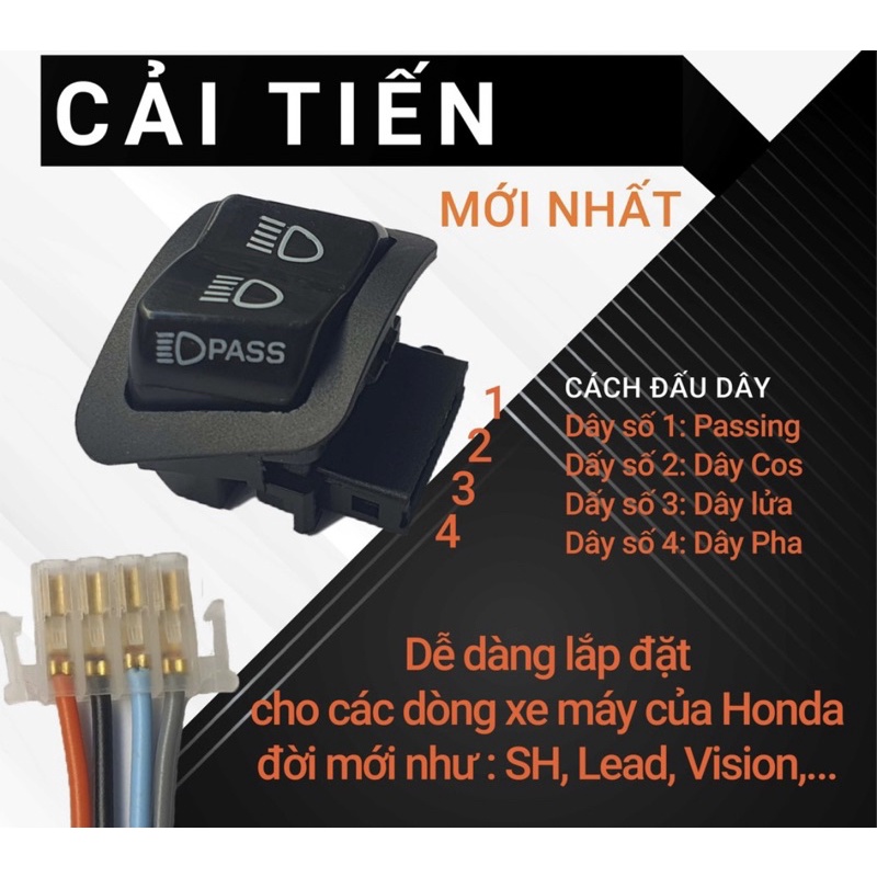 Nút công tắc Passing Sh VN/Vision 2021-22/AB2020-22/Fu125 kèm đuôi ghim 4 chân
