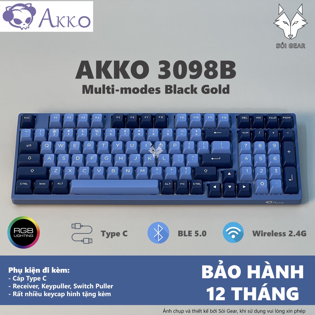 Bàn phím cơ không dây AKKO 3098B Multi-modes Ocean Star (Bluetooth 5.0 / Wireless 2.4Ghz / Hotswap / RGB)