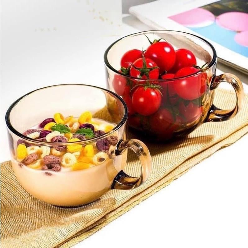 Cốc Thủy Tinh Chịu Nhiệt Dung Tích 470ml Màu Nâu Sang Trọng Có Tay Cầm Tiện Dụng