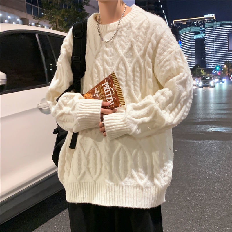 Áo sweater dệt kim xoắn dáng rộng phong cách Hàn Quốc thời trang thu đông cho nam