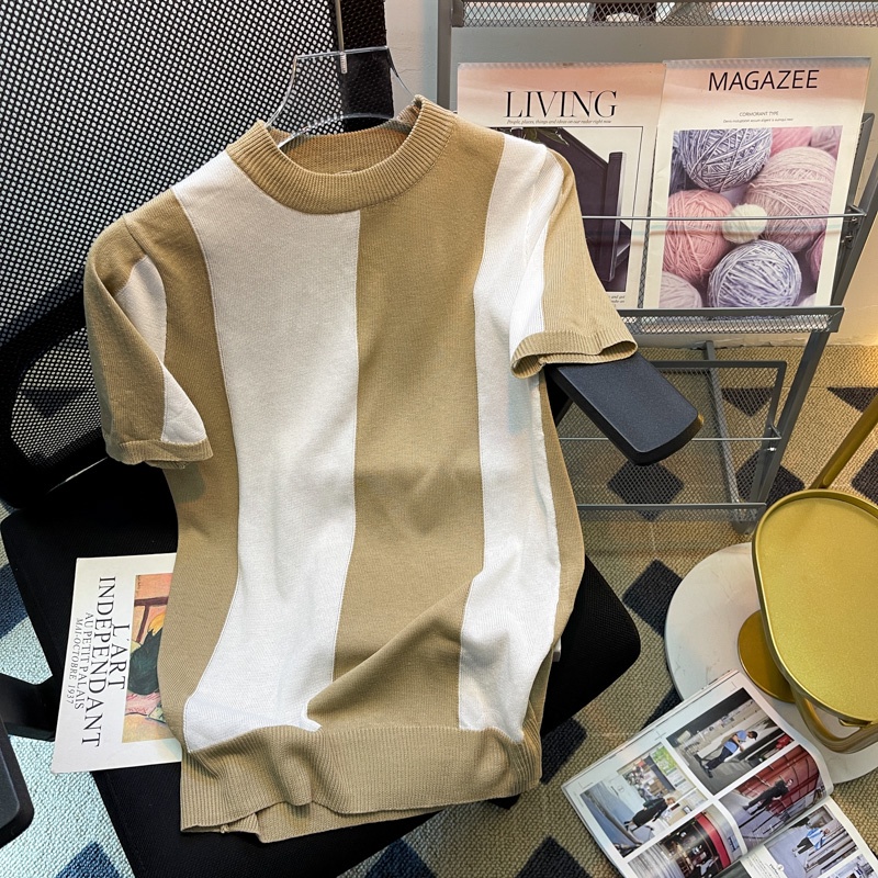 Áo Thun Tay Ngắn Cổ Tròn Màu Sắc Tương Phản Dễ Phối Đồ Phong Cách Hàn Quốc Thời Trang Cho Nam