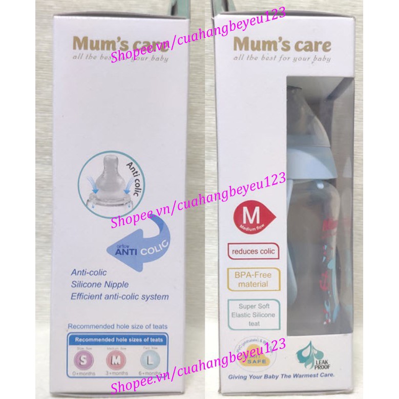 (Mum's Care) Bình sữa PP CỔ HẸP cao cấp thiết kế van chống đầy hơi (90ml - 150ml - 270ml) (Made in Thailand)