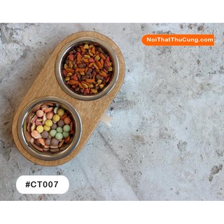 Bát ăn cho mèo đế 2 ngăn chống đổ bằng gỗ PetZou CT007 -Nội Thất Thú Cưng lắp ráp