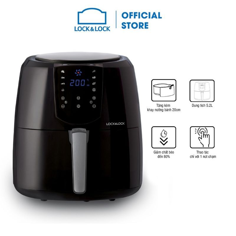 Nồi Chiên Không Dầu Lock&Lock Jumbo Plus Air Fryer 5.2L Màu-đen EJF357BLK - Kèm Chảo Nướng