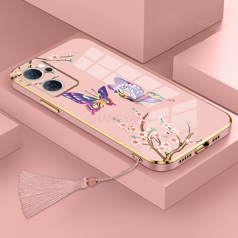 ốp lưng oppo reno 7 reno 7 se reno 8 Ốp Điện Thoại Silicon Họa Tiết Bươm Bướm Kèm Dây Đeo Cho oppo reno 7 reno 7 se reno 8