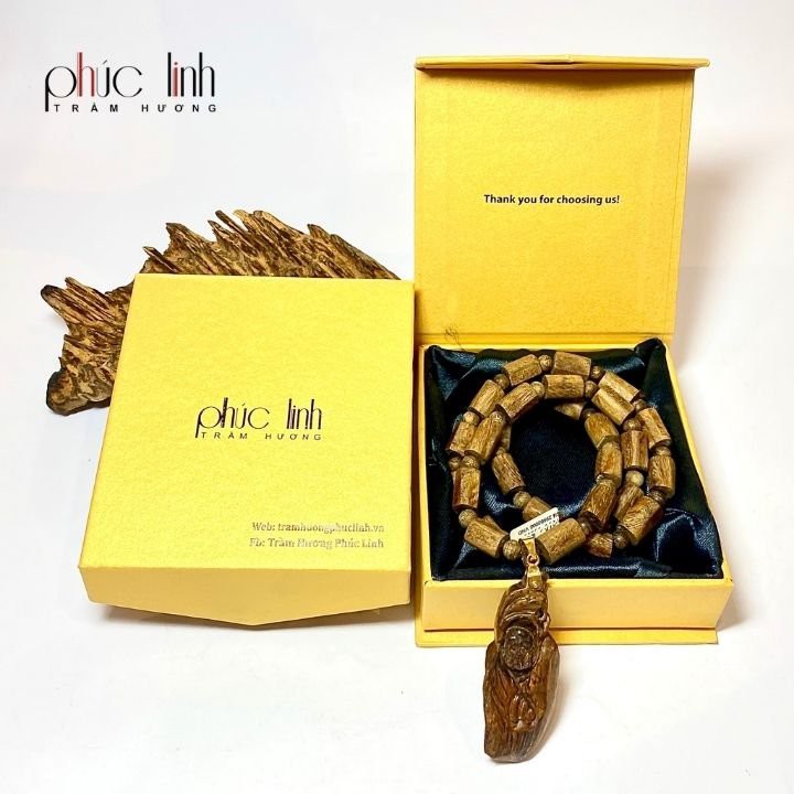 Bộ Dây Chuyền Trầm Hương indo khúc xám + mặt phật PHÚC LINH