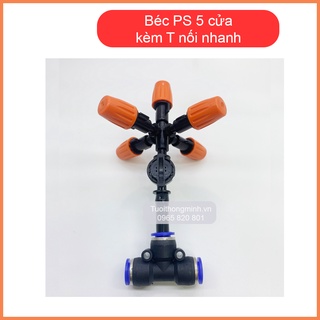 Béc phun sương 5 cửa có van áp chống nhỏ giọt, dùng ống phun sương