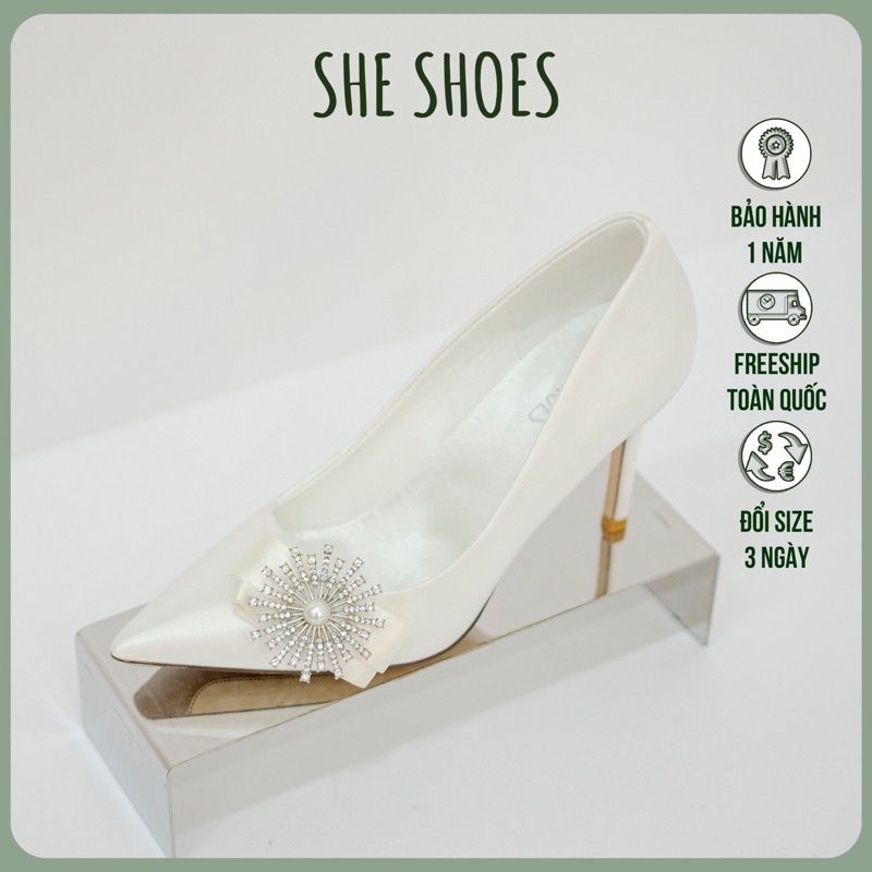 Giày cưới ♥️Freeship♥️ Giày cao gót trắng cô dâu cao cấp, độc quyền bởi SHE SHOES