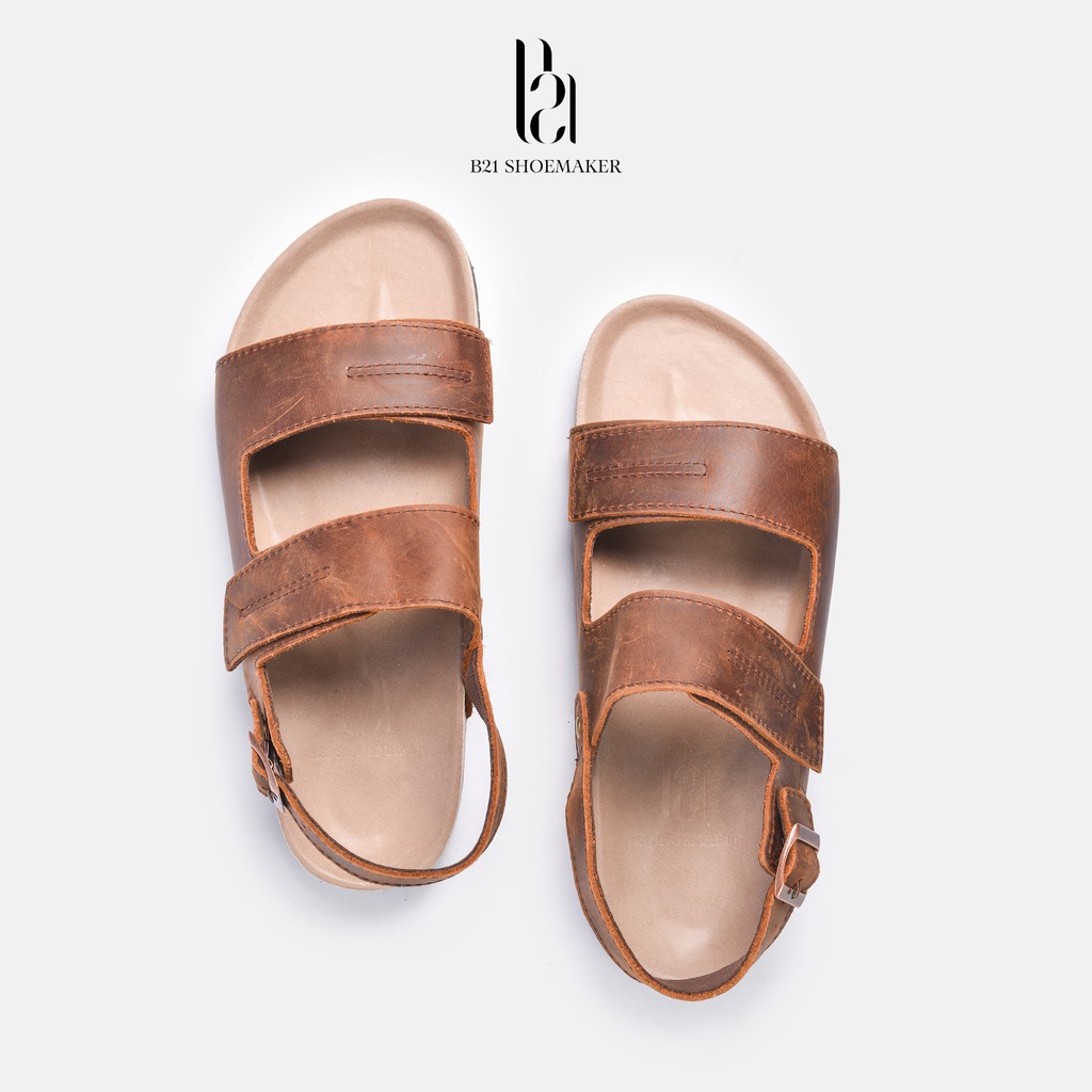 Dép SANDAL quai hậu nam đế trấu cao cấp da bò thuộc 2 lớp nhập khẩu nguyên tấm phong cách Basic - B21 Shoemaker