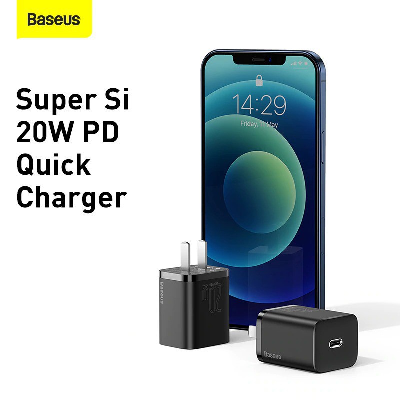 Củ sạc nhanh 20w cho iphone ipad samsung xiaomi oppo super si thiết kế nhỏ gọn chính hãng baseus