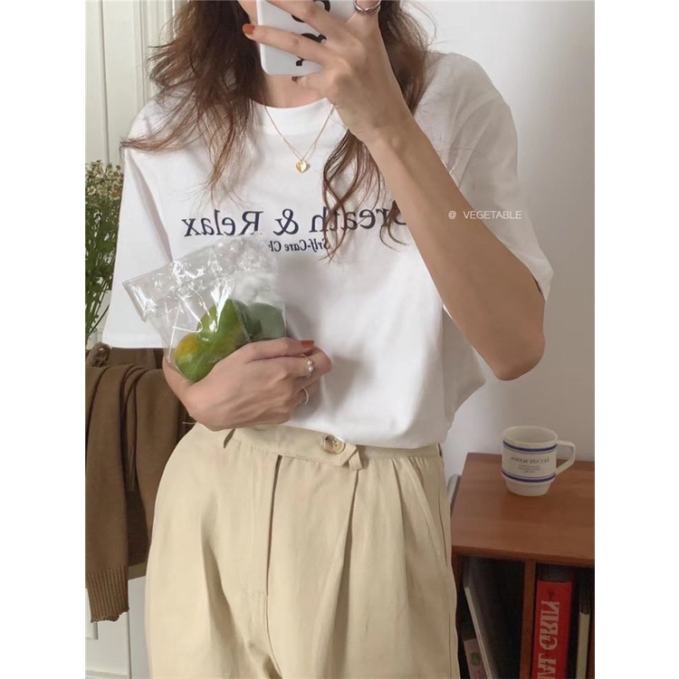 Áo thun chữ vintage phom rộng unisex phong cách đường phố dành cho nam và nữ có ảnh thật