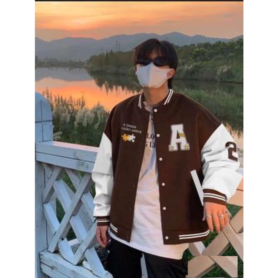 Áo Khoác Bomber Jacket Chất Nỉ Bông LUCKY Form Rộng Unisex Nam Nữ Phối Phong Cách Ulzzang Nupakachi