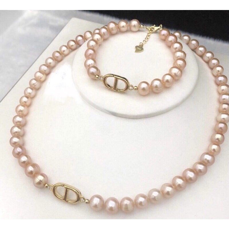 Bộ Trang Sức Hạt 8ly Khóa CD Màu Hồng Cam NTTT28 - Ngọc Trai Trường Thịnh