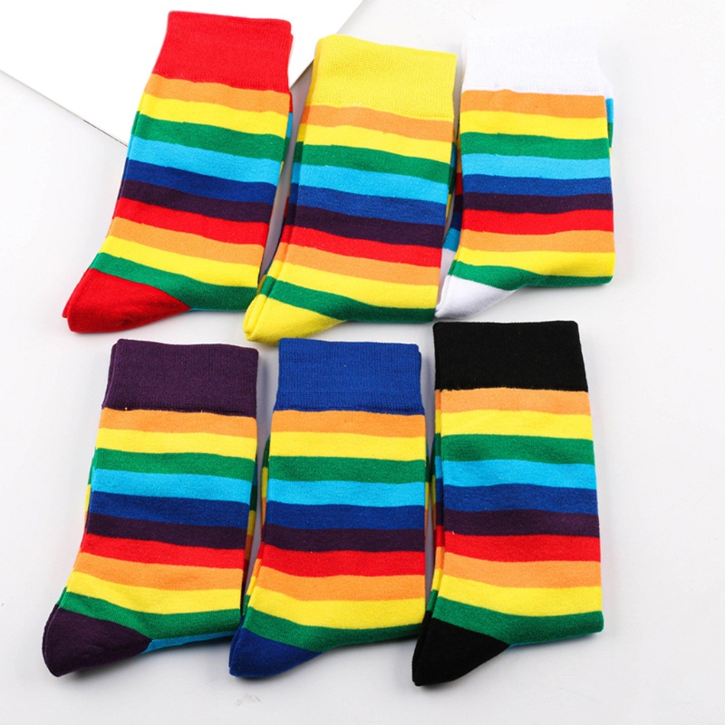 Youyo Đôi Vớ Harajuku Cotton Họa Tiết Sọc Cầu Vồng Mới Lạ Nhiều Màu Sắc