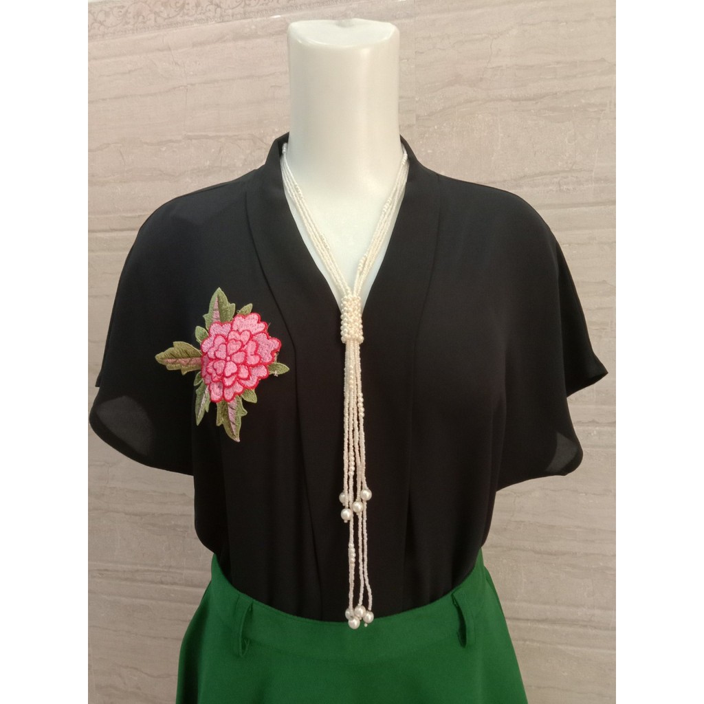 ÁO BÀ LAI TAY DƠI KẾT HOA -  Chất liệu tằm ý - M022