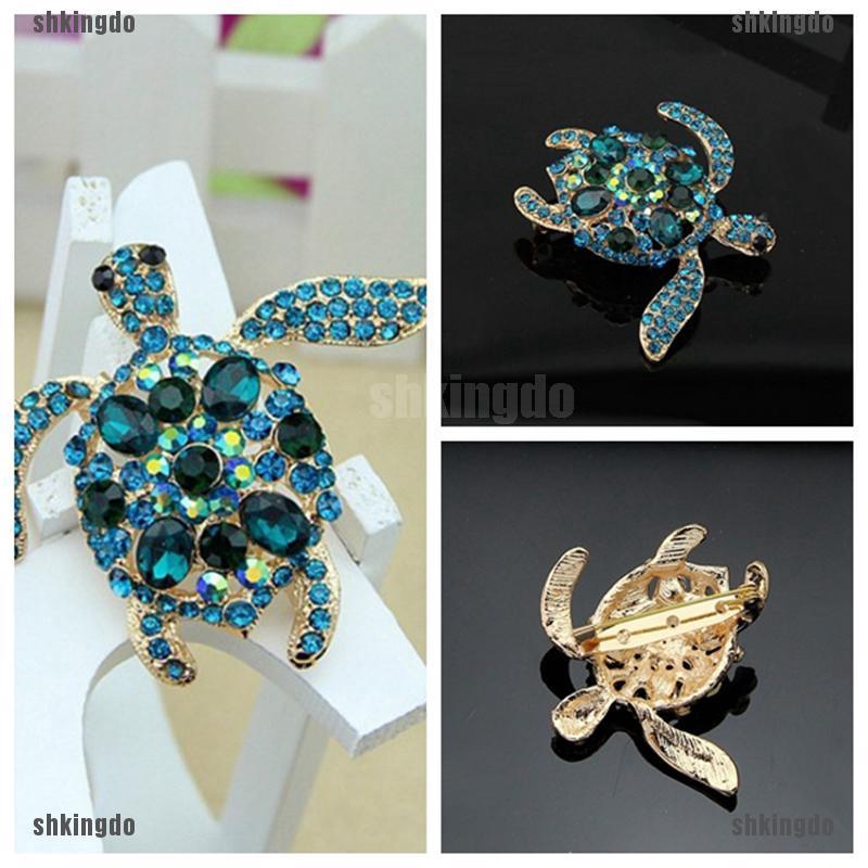 Trâm cài hình rùa đính đá pha lê xanh dương